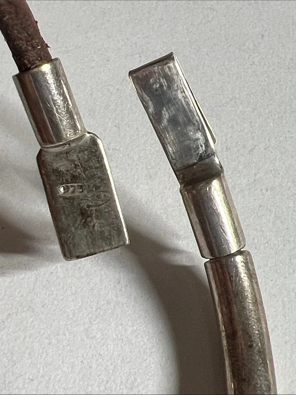 Men’s Brown Leather Bracelet with 925 Silver-Tone Coil Accent